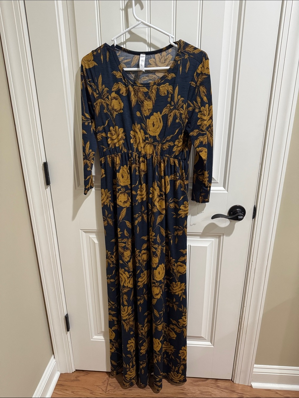Honeyme Navy Maxi Dress with Mustard Floral Print